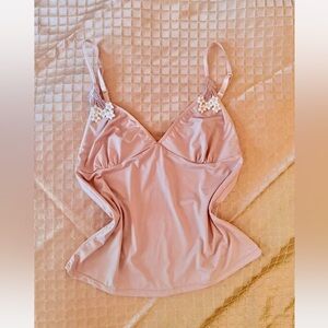 Y2K Baby Pink Floral Appliqués Elegant Tank S